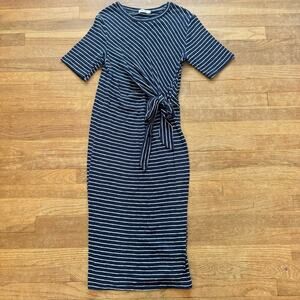Mod Ref navy blue white short sleeve maxi lounge dress swim cover medium M
 b24
